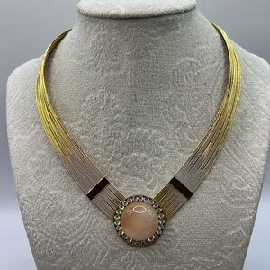Vintage 80s Gold Tone Wire V Choker  with Center Pink Stone with Rhinestones